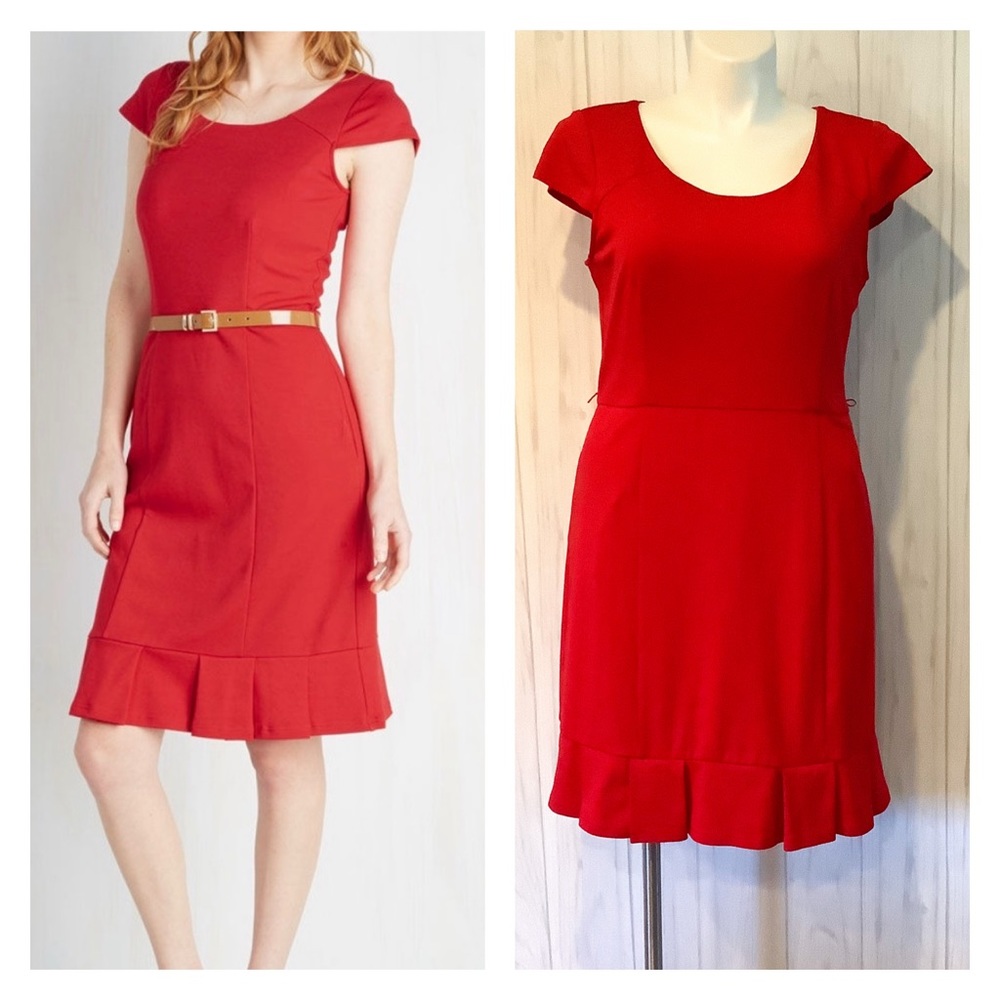 ModCloth My Byline of Work Red Ruffle Retro Dress
